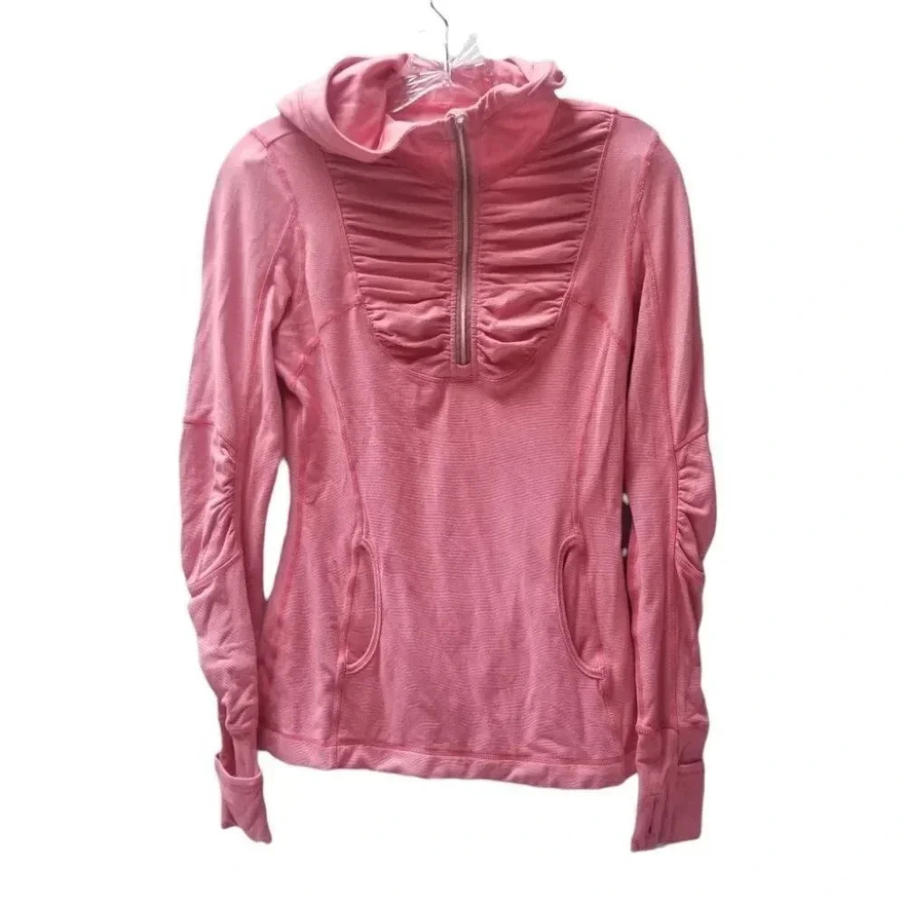 Lululemon Pink White Striped 1/2 Zip Hooded Pullover Jacket 6